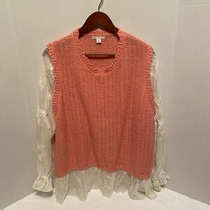 Cato Coral Knit Sleeveless Top with Sheer White Blouse